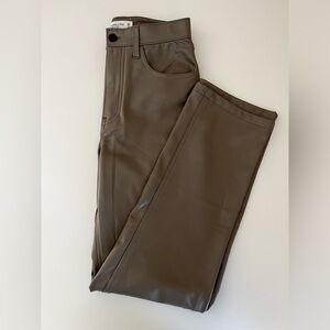 Abercrombie 90s Straight Ultra High Rise Leather Pants 2S Green Khaki Mushroom